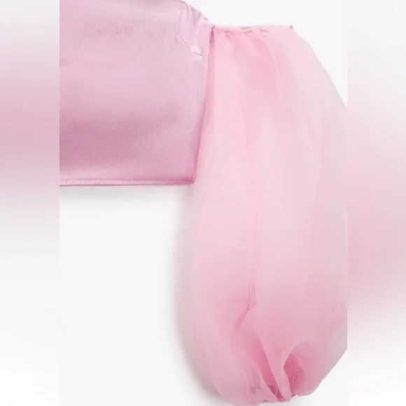 Brand New ZARA BLOGGERS FAV CONTRASTING ORGANZA pink TOP Size Small - Picture 8 of 8
